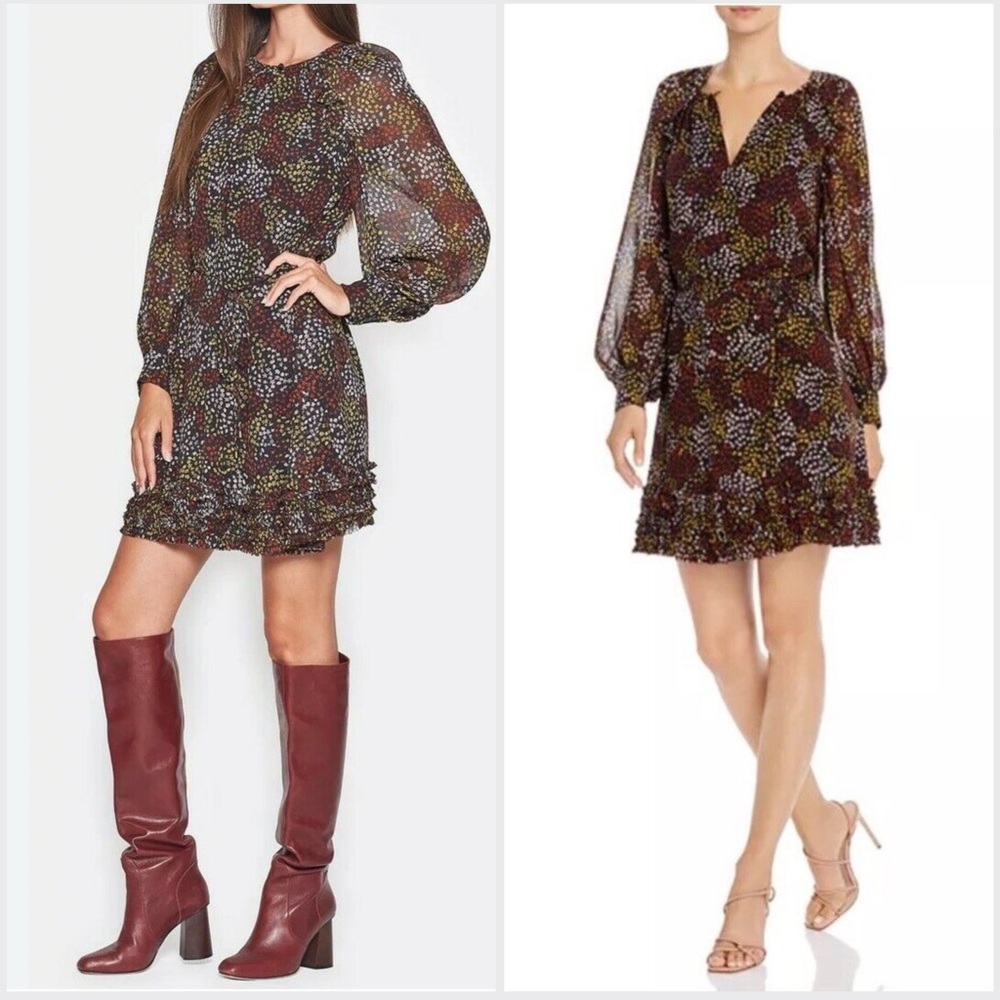 Joie‎ Donetta Floral Balloon Long Sleeve Silk Dress Size Large